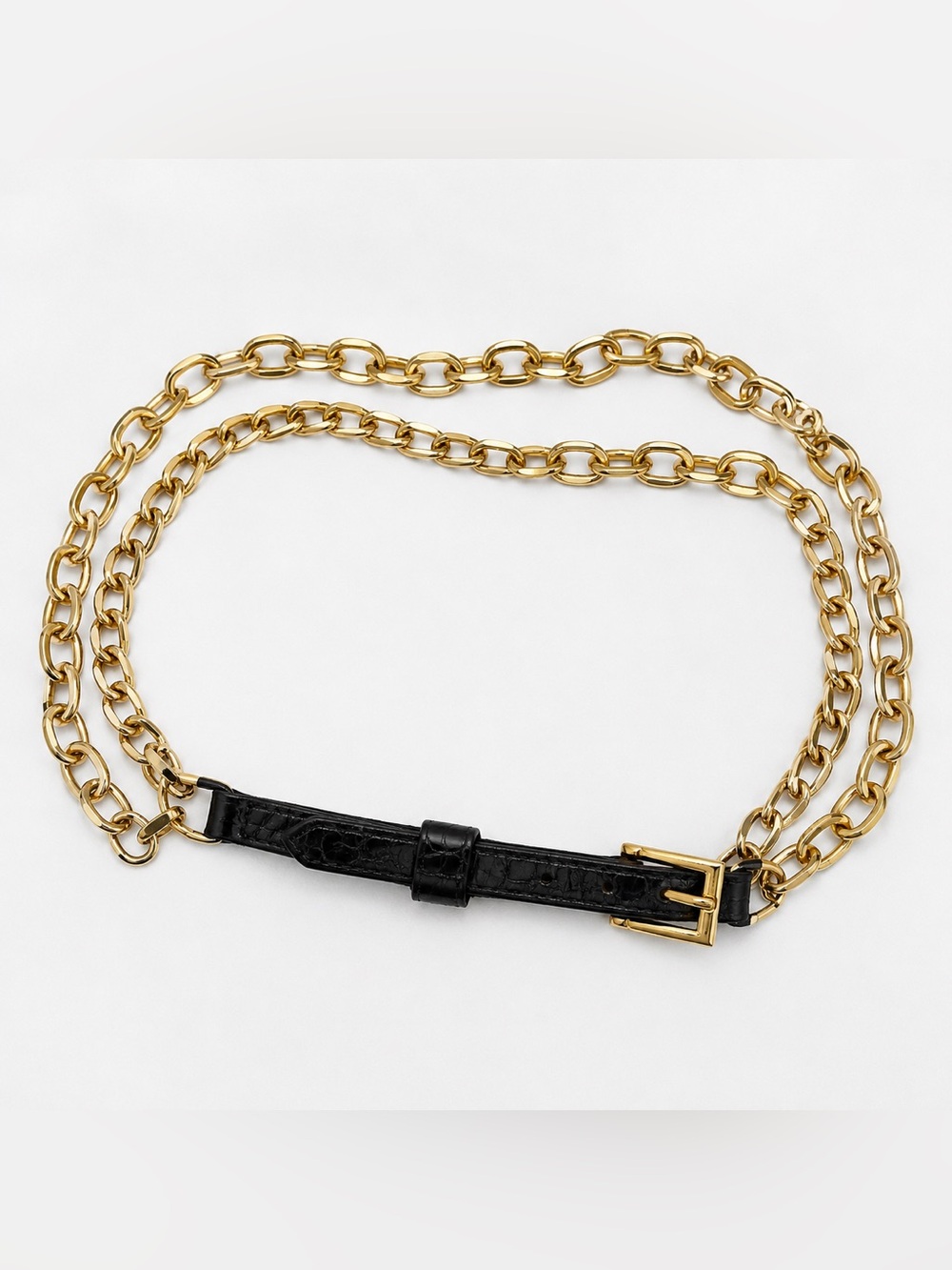 NÜ by NOBEL Gold Tone Chain Belt Black Faux Leather Accent Adjustable Waist Hip